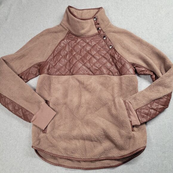 Abercrombie & Fitch Asymmetrical Snap-Up Fleece Sweatshirt Size S Brown Quilted - Picture 1 of 9